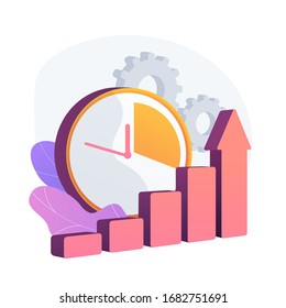 Clock and increasing chart. Workflow productivity increase, work performance optimization, efficiency indicator. Rising effectiveness metrics. Vector isolated concept metaphor illustration