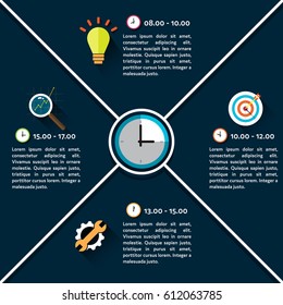 Clock Infographic Diagram, 4 Option, Business Icon concept with Clock. Vector illustration.