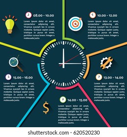 Clock Infographic Diagram, 5 Option, Business Icon concept with Clock. Vector illustration.
