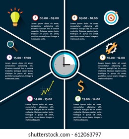 Clock Infographic Diagram, 6 Option, Business Icon concept with Clock. Vector illustration.