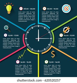 Clock Infographic Diagram, 6 Option, Business Icon concept with Clock. Vector illustration.