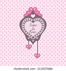 clock with an inscription on a pink background. greeting card. vector