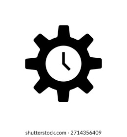 Reloj dentro del icono negro de la rueda dentada