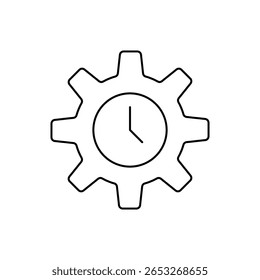 Clock inside cogwheel line icon