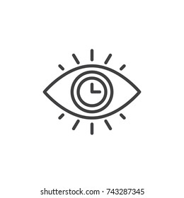 Clock inside eye line icon, outline vector sign, linear style pictogram isolated on white. Symbol, logo illustration. Editable stroke