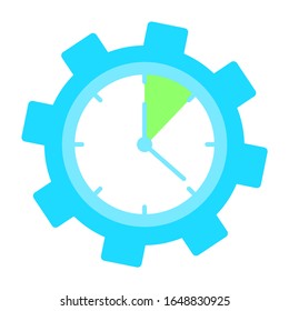 Clock inside gear, time for conducting task isolated vector illustration in flat style. Learning search, stop watch with deadline, less time left. Amount of time marked green sector to complete plan