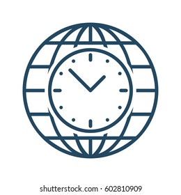Clock inside Globe vector icon in meaning Global Time Management