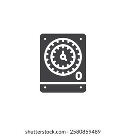Clock integrated with a power switch vector icon. filled flat sign for mobile concept and web design. Time Switch glyph icon. Symbol, logo illustration. Vector graphics