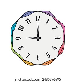 Clock interface with colorful trapezoidal lines. Clock concept from free lines. analog clock symbol