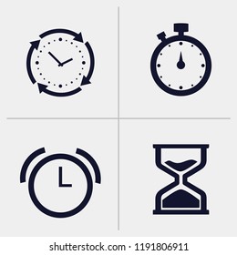 clock ioon, stopwatch icon, alarm clock, sand clock icon. set