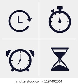 clock ioon, stopwatch icon, alarm clock, sand clock icon. set