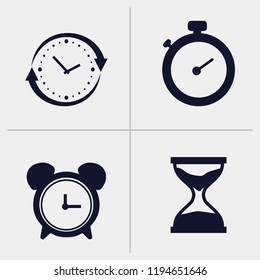 clock ioon, stopwatch icon, alarm clock, sand clock icon. set