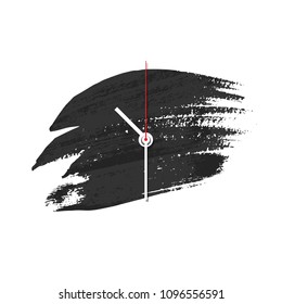 Clock isolated on black brush stroke background. Vector illustration.