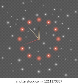 Clock isolated on transparent background. Clock line icon. Time sign. Glowing graphic design. Vector illustration.