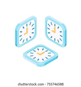 Clock in isometric views from different sides. Vector illustration.