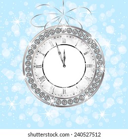 clock with jewels on a festive background,  vector  illustration