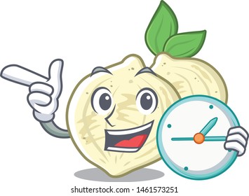 With clock jicama slices in a cartoon bowl