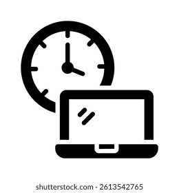 Clock with laptop concept icon of working time