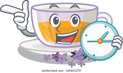With clock lavender tea isolated with the cartoon