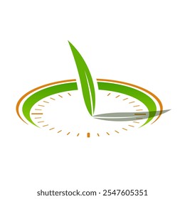 Clock with leaf handles. Sun dial design with a leaf center and its shadow. Best to show healthy routine or daily supplements dosage time. can be used by healthcare advertisers as promotional content 