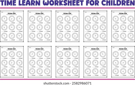 Clock learning vector worksheet for children