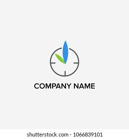 Clock and leaves logo design