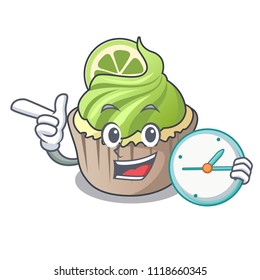 With clock lemon cupcake character cartoon