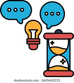 Um relógio com uma lâmpada e uma bolha de fala. O relógio está mostrando o horário como 10:00