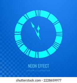 Efecto de la luz de reloj en estilo futurista digital. La silueta de reloj brillante como símbolo del tiempo. Ilustración vectorial del reloj de neón azul láser para el fondo