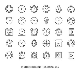Clock line 50 icon set line art collection (2)