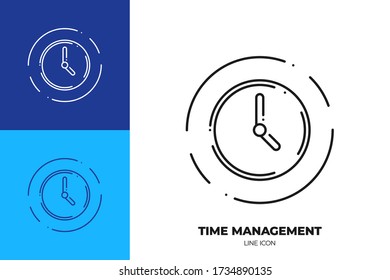 Clock line art vector icon. Outline symbol of time. Watch pictogram made of thin stroke. Isolated on background.