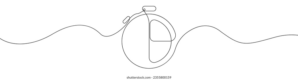 Clock line continuous drawing vector. One line Alarm clock vector background. Timer icon. Continuous outline of a Time segment symbol.