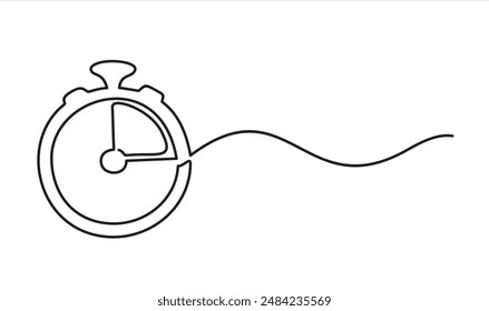 Clock line continuous drawing vector. One line Alarm clock vector background. Timer icon. Continuous outline of a Time segment symbol.