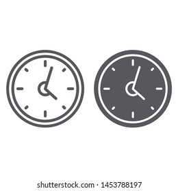 Clock line and glyph icon, hour and time, wall watch sign, vector graphics, a linear pattern on a white background, eps 10.