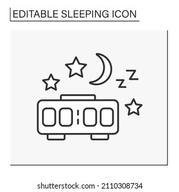 Clock line icon. 12 pm. Nighttime. Time to sleep. Sleeping concept. Isolated vector illustration. Editable stroke