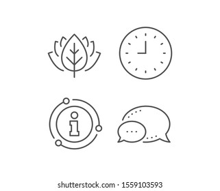 Clock line icon. Chat bubble, info sign elements. Time sign. Office Watch or Timer symbol. Linear clock outline icon. Information bubble. Vector