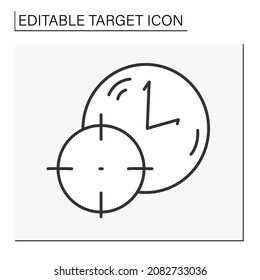 Icono de línea de reloj. Tiempo de trabajo del empleado. Horas rentables en el negocio.Concepto de destino. Ilustración vectorial aislada. Trazo editable