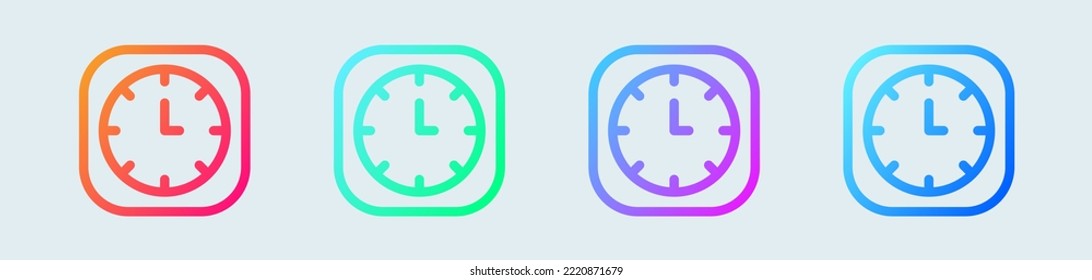 Clock line icon in gradient colors. Time signs vector illustration