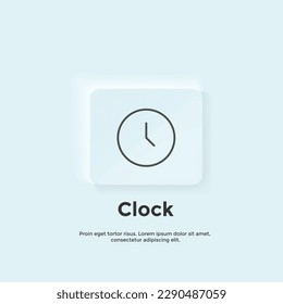 icono de la línea de reloj, botón de estilo neumórfico. Diseño del icono de la interfaz de usuario del vector. Neumorfismo. Icono de línea de vector para negocios y publicidad