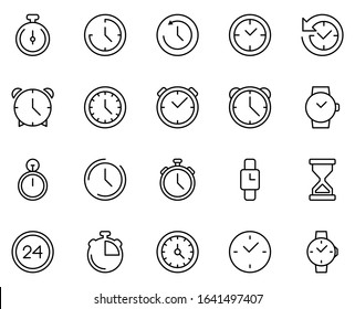 Clock line icon set. Collection of high quality black outline logo for mobile concepts and web apps. Clock set in trendy flat style. Vector illustration on a white background