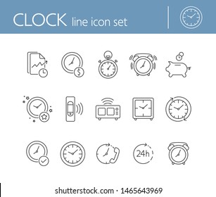 Clock line icon set. Stopwatch, watch, smart band, alarm. Time concept. Can be used for topics like time management, morning, limit