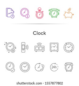 Clock line icon set. Stopwatch, watch, smart band, alarm. Time concept. Can be used for topics like time management, morning, limit