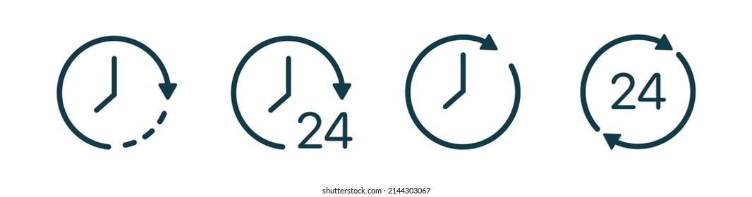 Clock line icon set. Time line icons collection. 24 hours icons. Line clocks symbol isolated on white background. Stock vector. Collection of high quality black style vector icons