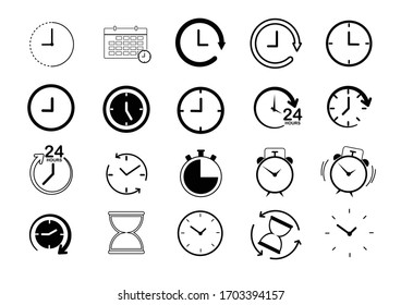 Clock line icon set.collection clock icon on white background.vector