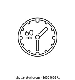 Clock line icon. sign 60 min. Vector on white