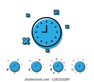 Clock line icon. Time sign. Office Watch or Timer symbol. Line icon with geometric elements. Bright colourful design. Vector