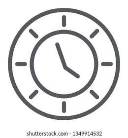 Clock line icon, watch and hour, time sign, vector graphics, a linear pattern on a white background, eps 10.