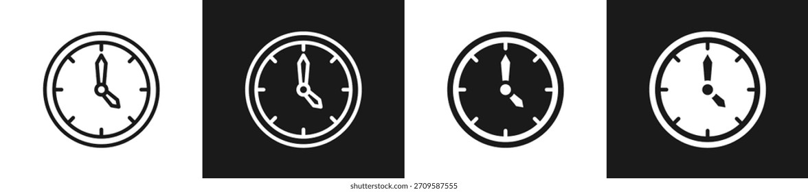Estilos Del Icono Del Glifo De La Línea De Reloj N En Fondo Blanco Y Negro