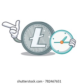 With clock Litecoin character cartoon style