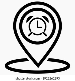 Clock Location Icon. Real-time Geotag. Travel Time. Traffic Jam. Vector Graphics.